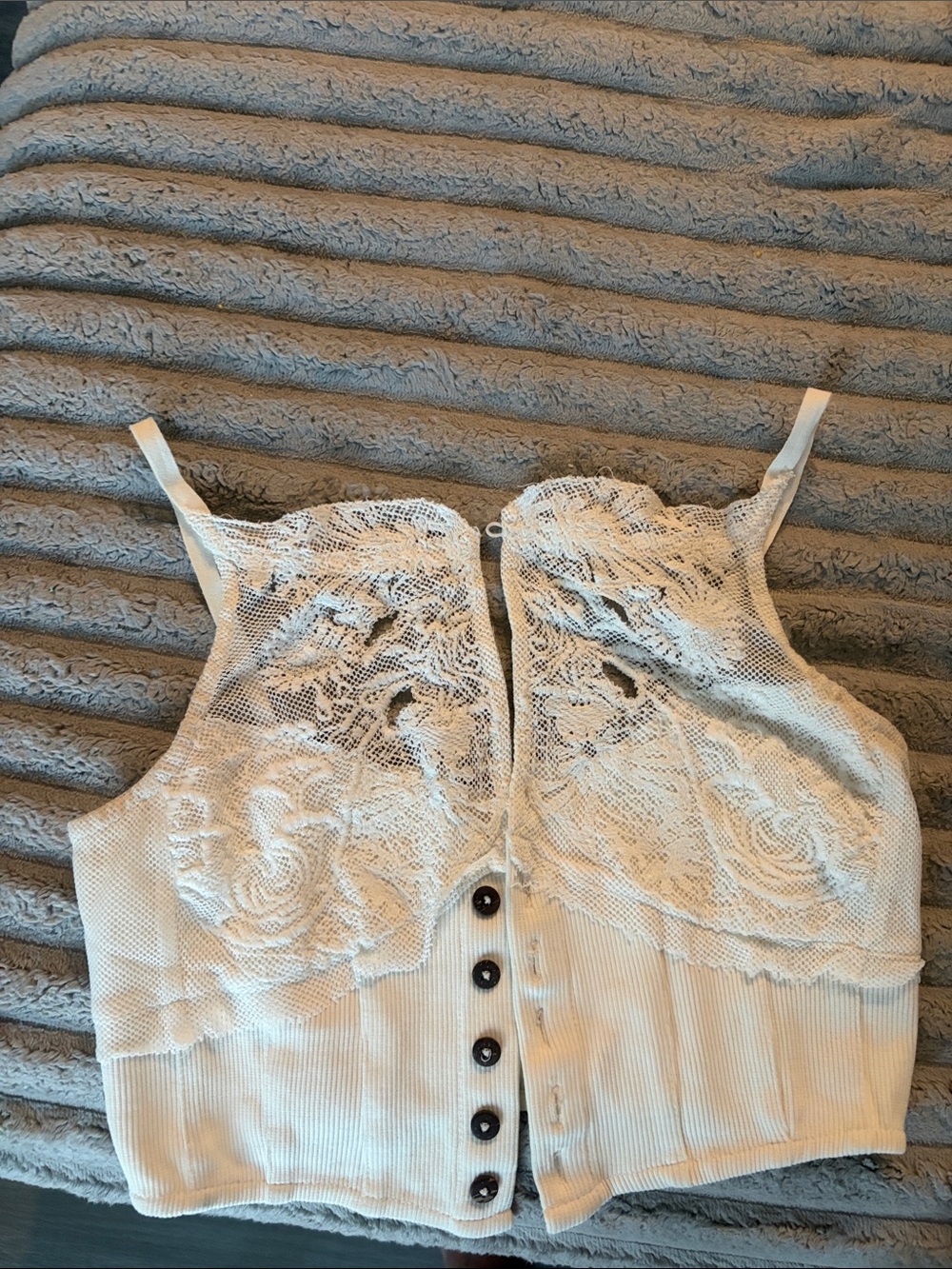 Free People Lace-Trim Ribbed Button-Front Crop Tank - Cream